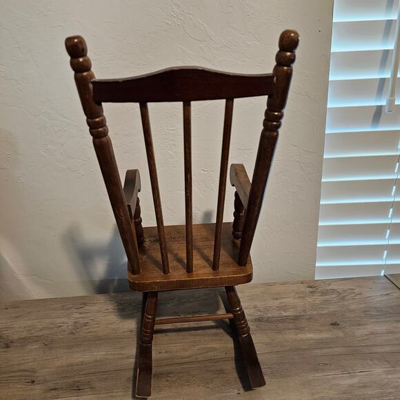 Vintage Wood Mini Rocking Chair 90s Cottage Decor Doll Chair Plant Holder Rustic - Picture 5 of 16